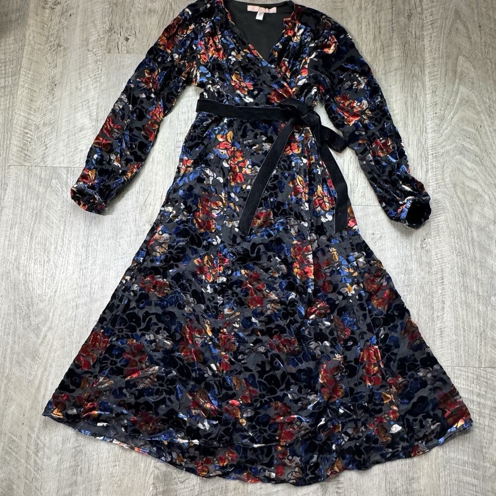 Anthropologie Hutch Deirdre Velvet Burnout Wrap Dress Floral Midi Long Sleeve SP